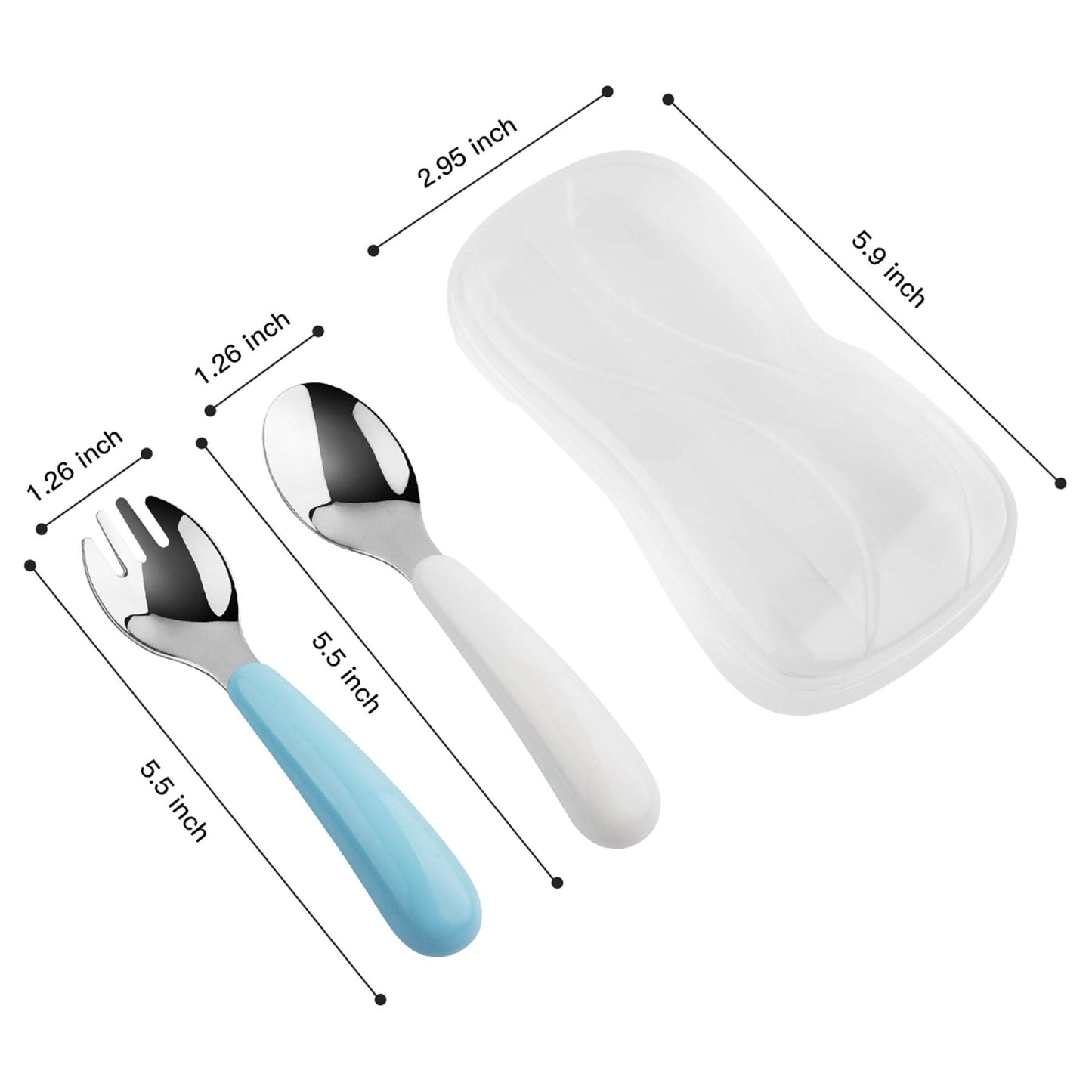 Kirecoo 2 Set Toddler Utensils, Toddler Forks and Spoons, Stainless Steel kids Silverware Set, Designed for Self Feeding Flatware Utensils with Travel Carrying Cases BPA Free (White & Pink)