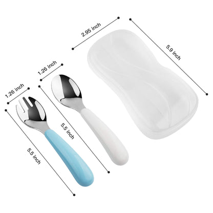 Kirecoo 2 Set Toddler Utensils, Toddler Forks and Spoons, Stainless Steel kids Silverware Set, Designed for Self Feeding Flatware Utensils with Travel Carrying Cases BPA Free (White & Pink)