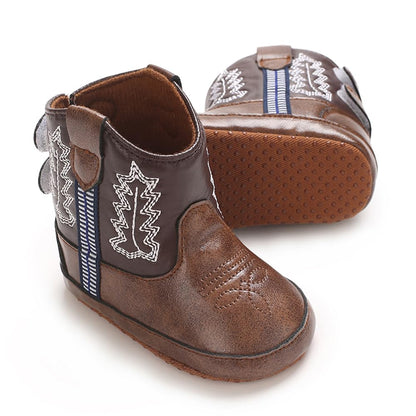 Kuner Baby Cowboy Boots Western Boots Toddler Cowboy Bootie Soft Sole Non-Slip Crib Shoes for Infant Boys Girls0-18 Months
