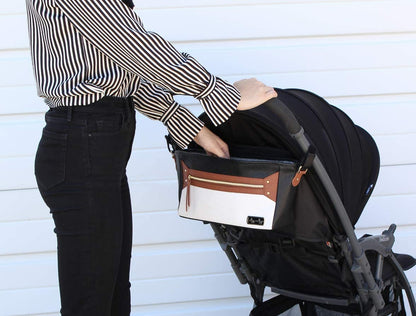 Itzy Ritzy Adjustable Stroller Caddy and Organizer Bag Featuring Front Zippered Pocket, 2 Built-in Interior Pockets & Adjustable Straps to Fit Nearly Any Stroller (Chai)