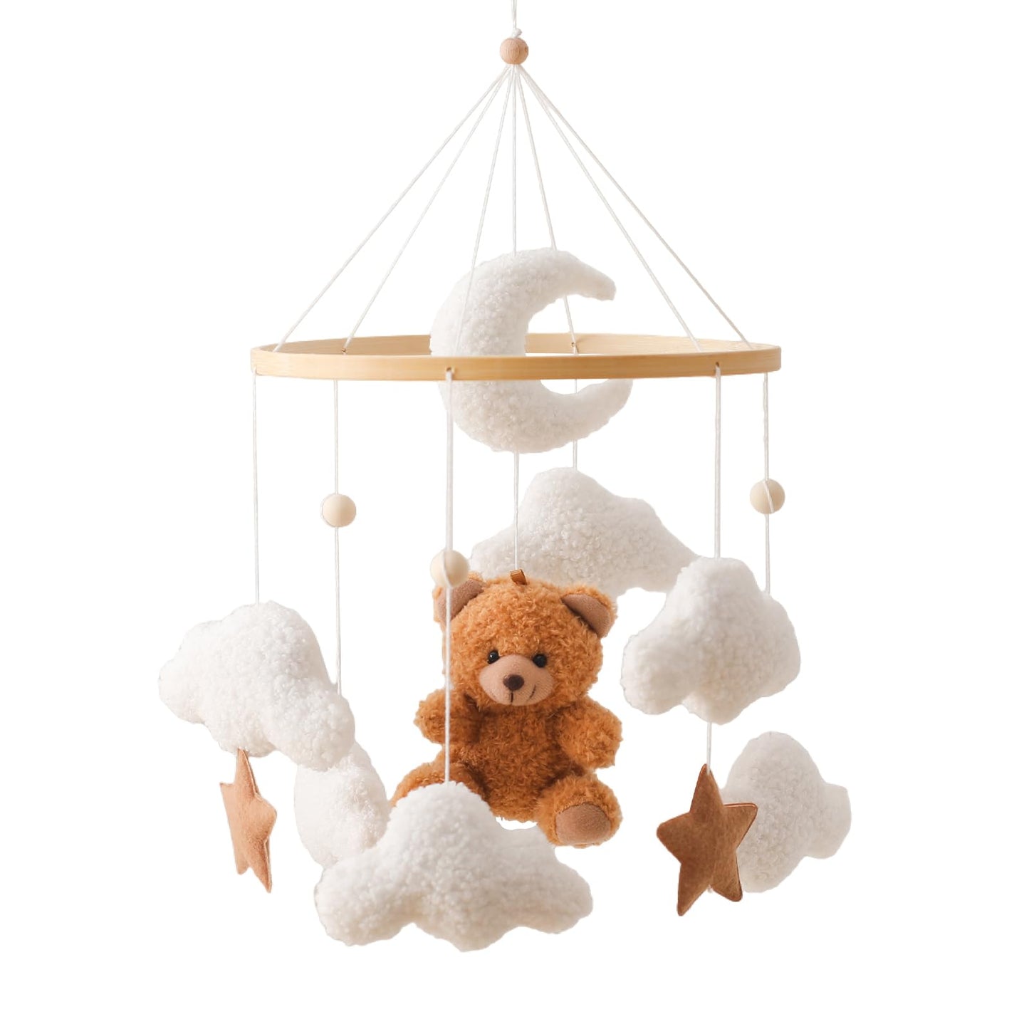 Baby Mobile for Crib Bear Cloud Crib Mobile Handmade Furry Nursery Mobile Gender Neutral Crib Toy Hanging for Nursery Decor Accessories