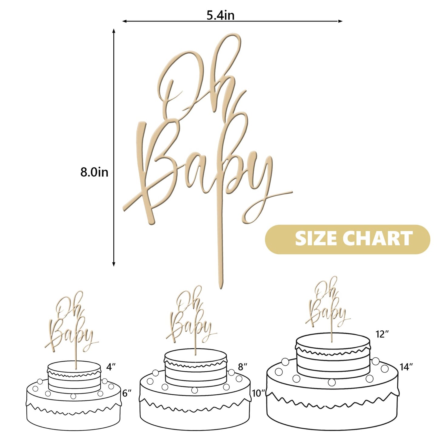 Wooden Oh Baby Cake Topper, New Baby Photo Booth Props, Wooden Cake Topper for Baby Shower or Birthday Decorations (Design02)