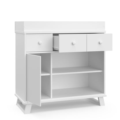 Storkcraft Modern Nursery Changing Table Dresser (White with White) – GREENGUARD Gold Certified, Dresser for Nursery, Changing Table With Drawers