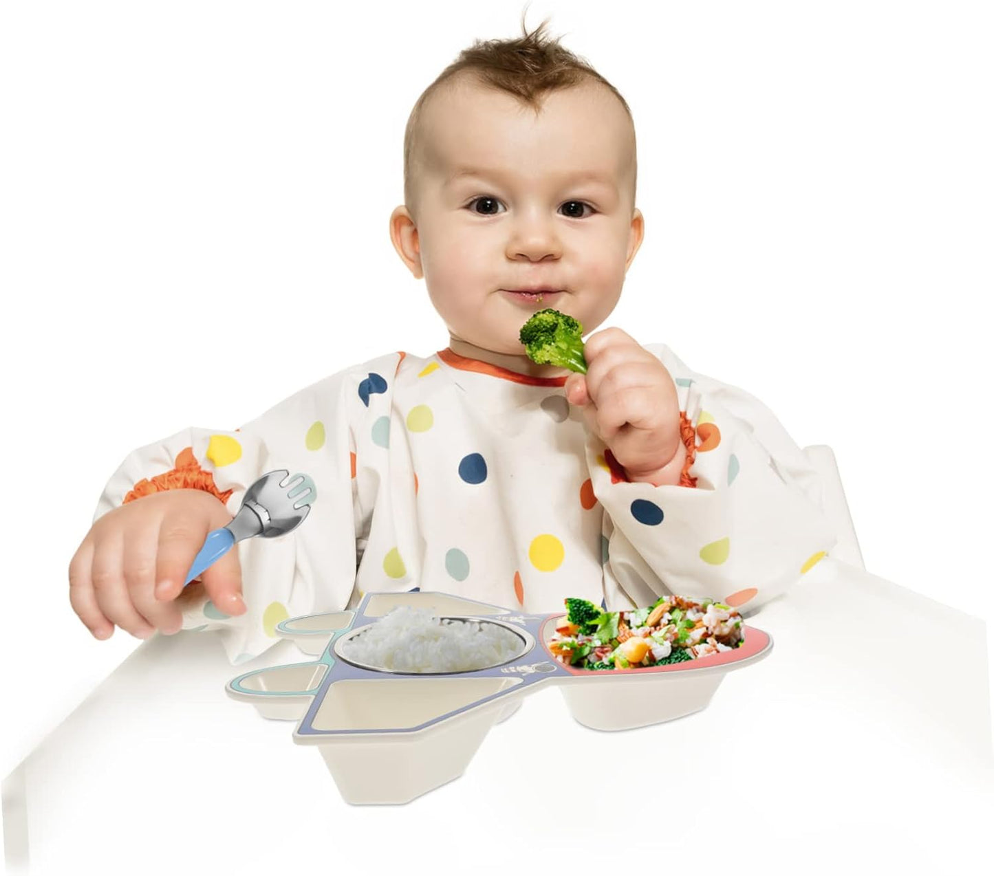 Beaupretty Children's Airplane Shaped Divided Plate Set for Toddlers 304 Stainless Steel Dinnerware with Spoon and Fork for Baby Food Serving and Creative Meals