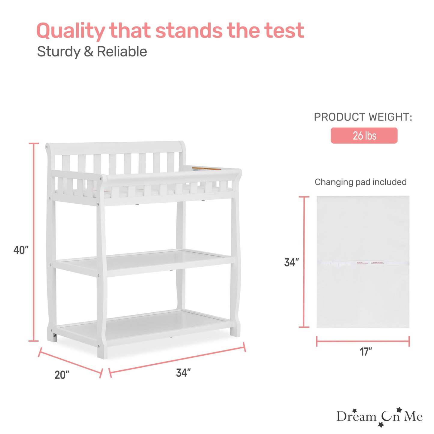 Dream On Me Ashton Changing Table, Natural, 34x20x40 Inch (Pack of 1)