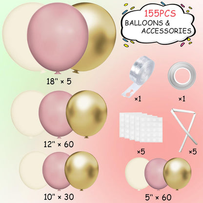 155Pcs Sage Green Arch Kit with Pea Green White Gold Balloons for Baby Shower Bridal Shower Birthday Engagement Wedding Wild One Party Decorations