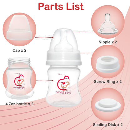 Nenesupply Natural Baby Bottles Newborn Feeding Bottles Slow Flow Breastfeeding Bottle for Breastfed Babies Wide Neck 9oz Anti Colic Level 2 Nipple for 1+ Month Infant Replace Spectra Bottle Pumping