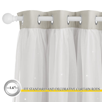 NICETOWN Nursery Curtains for Kids, Farmhouse Blackout Curtain Panels for Bedroom, Double Layer Star Hollow-Out Grommet Aesthetic Living Room Toddler Window Curtains, 2 Pcs, W52 x L84, Biscotti Beige