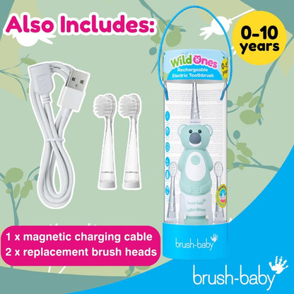 brush-baby WildOnes™ Rechargeable Kids Electric Toothbrush – Toby Tiger | Flashing Lights, 2-Min Timer, Waterproof, 3 Brush Heads | Toddler & Child Toothbrush Ages 0-10 | Soft Bristles