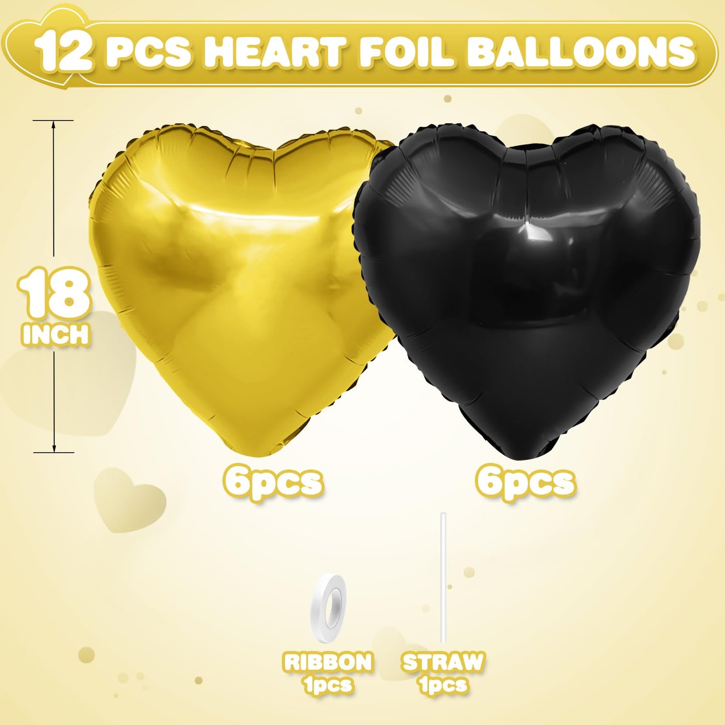 Sage Green Gold Heart Balloons,12Pcs Light Gold Heart Shaped Foil Balloons,18Inch Cream White Helium Mylar Balloon for Baby Shower Birthday Anniversary Wedding Party Decorations