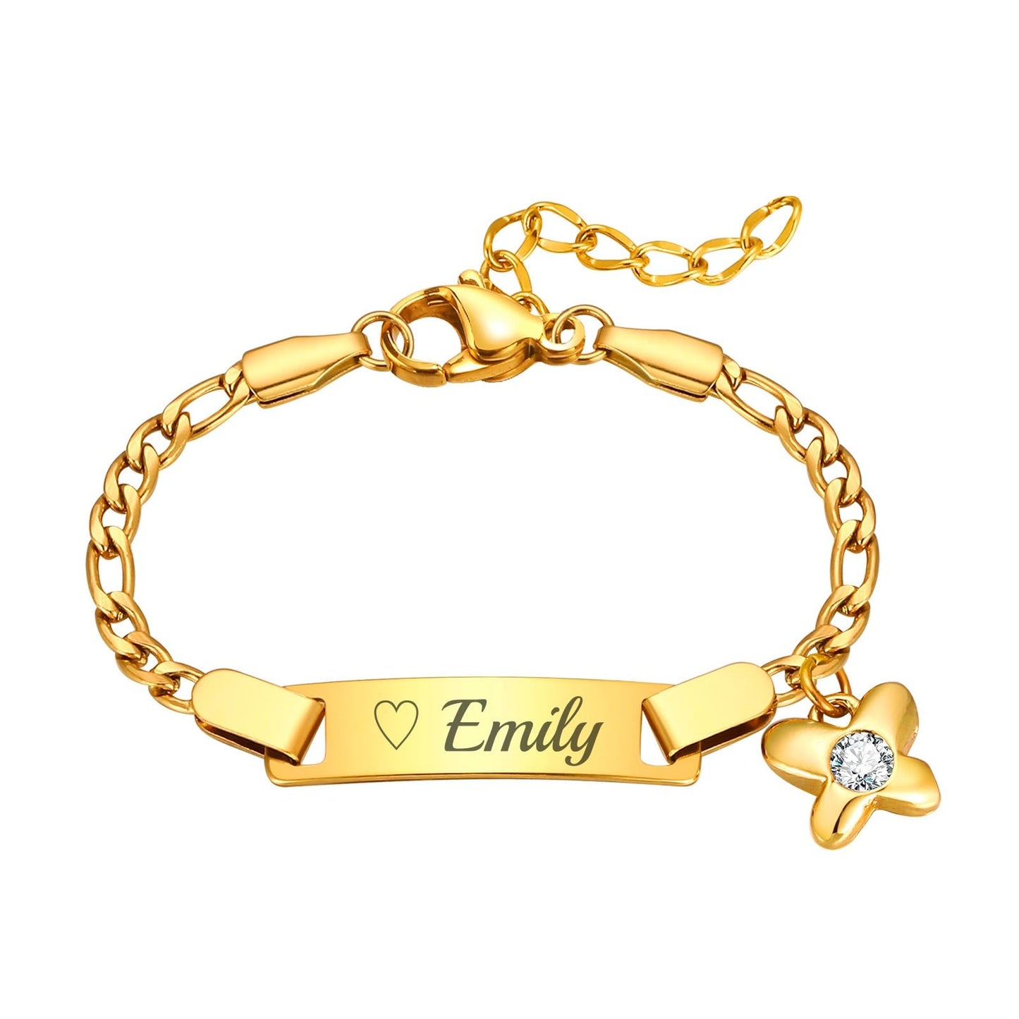 Personalized Baby Name Bar Bracelet: 18K Gold-Plated Custom Engraved ID Kids Charm Bracelets Jewelry Infant Girls Boys Toddler, Birthday Back to School Gifts Preppy Stuff for Daugther Son
