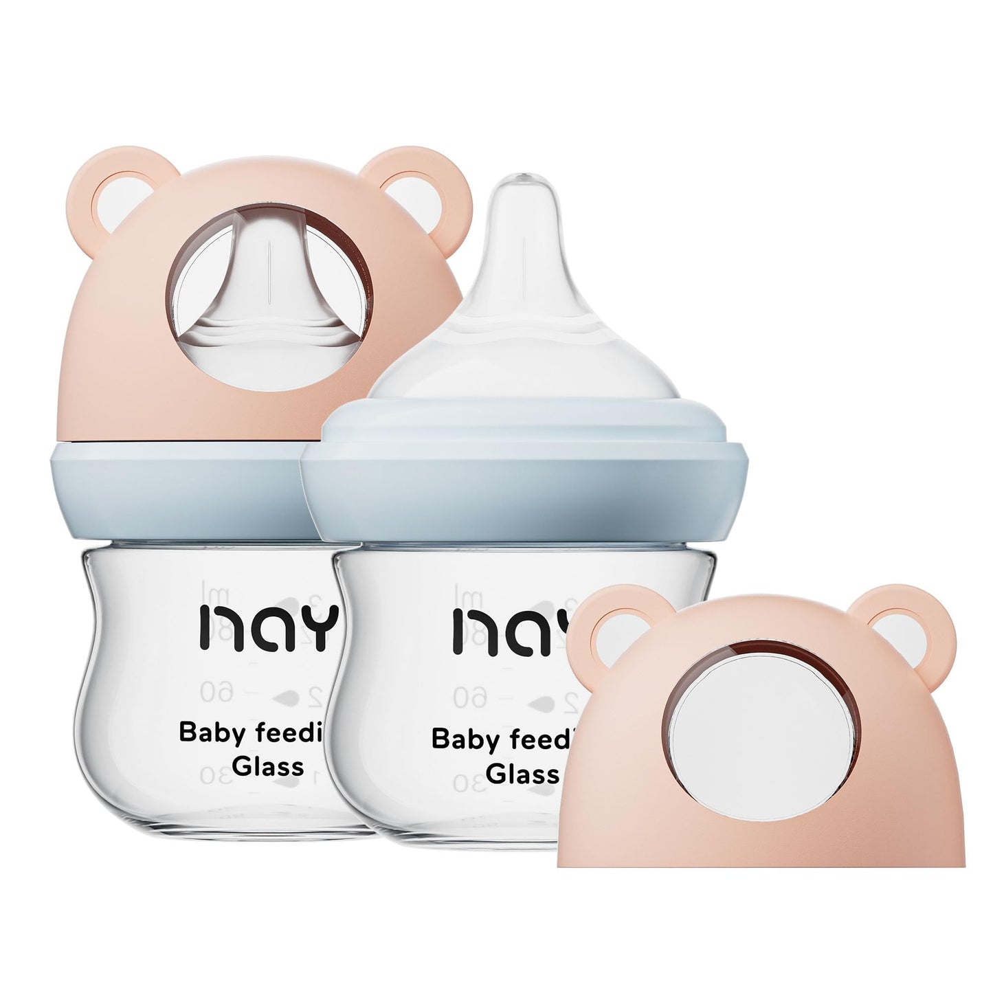 Natural Glass Baby Bottle for Breastfeeding Babies, 5.4oz Anti-Colic Baby Bottle with Natural Response Nipple(S), Clear, Wide Neck, 2 Pack, 1 Months+