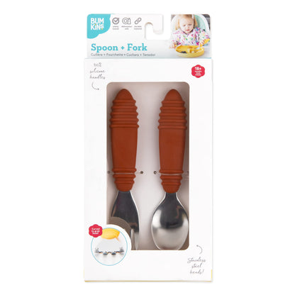 Bumkins Disney Baby Utensils Set, Chewtensils Silicone Spoons for Dipping, Self-Feeding, Baby Led Weaning, Trainer Learning, First Stage Eating, Soft Fork and Spoon, Babies 6 Months, Minnie Mouse