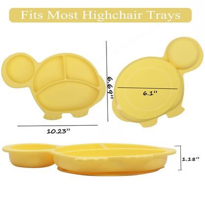 Silicone Suction Plates for Baby Toddler with Spoon Fork set Divided Dinosaurs Plates Self Feeding Training Baby Dinner Plate-Green Dinosaurs Plate Set