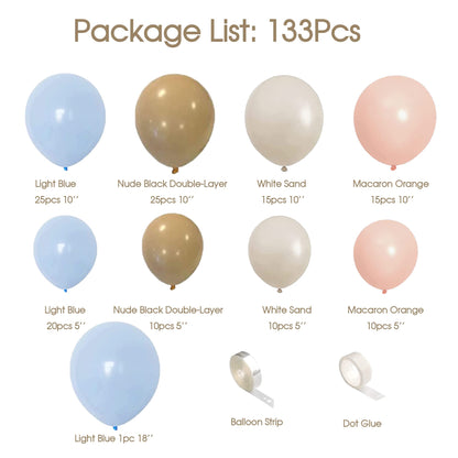 Blue Balloon Arch Kit, 132Pcs Dusty Light Baby Blue Balloons Garland with Brown Double Stuffed Balloons for Baby Shower Gender Reveal Boy Birthday Bear Theme Party Decorations Supplies