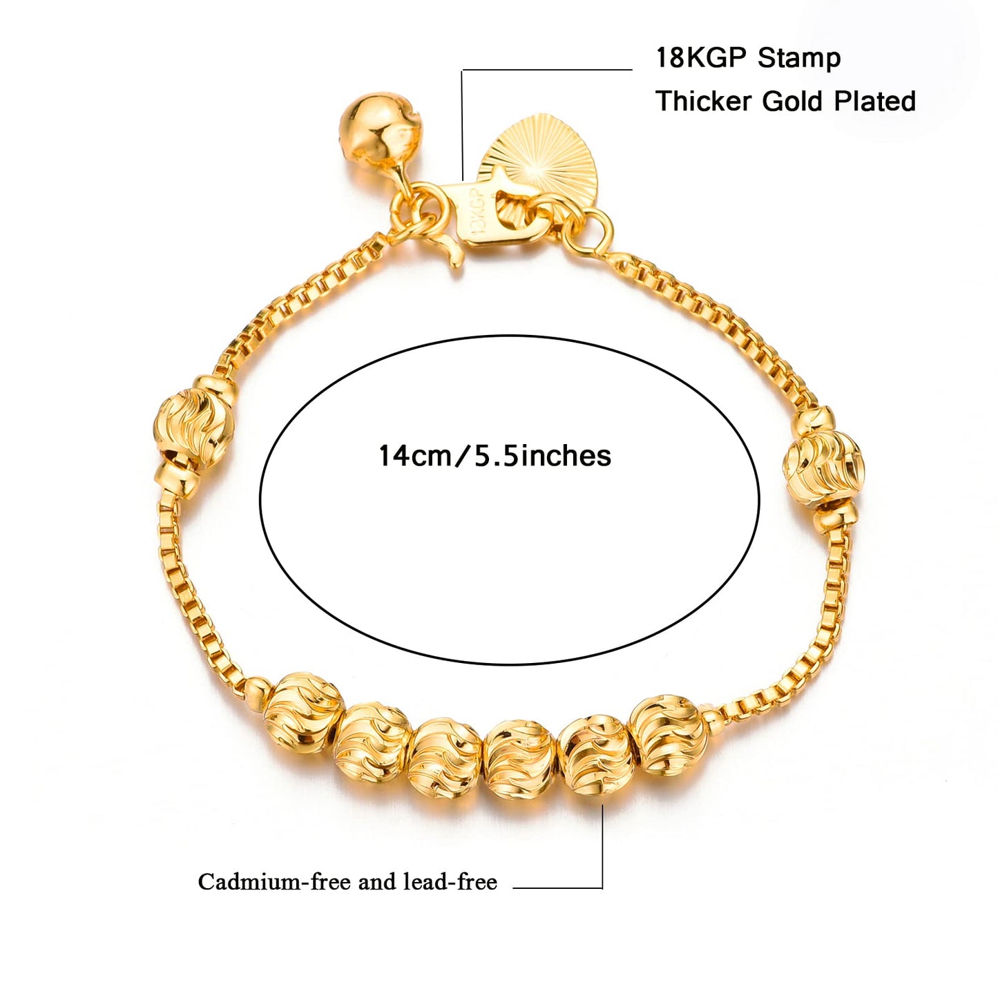 Ethlyn Baby Bracelets for girls 18K Gold Plated Beads Bracelets Bells Baby Girls Birthday Gifts