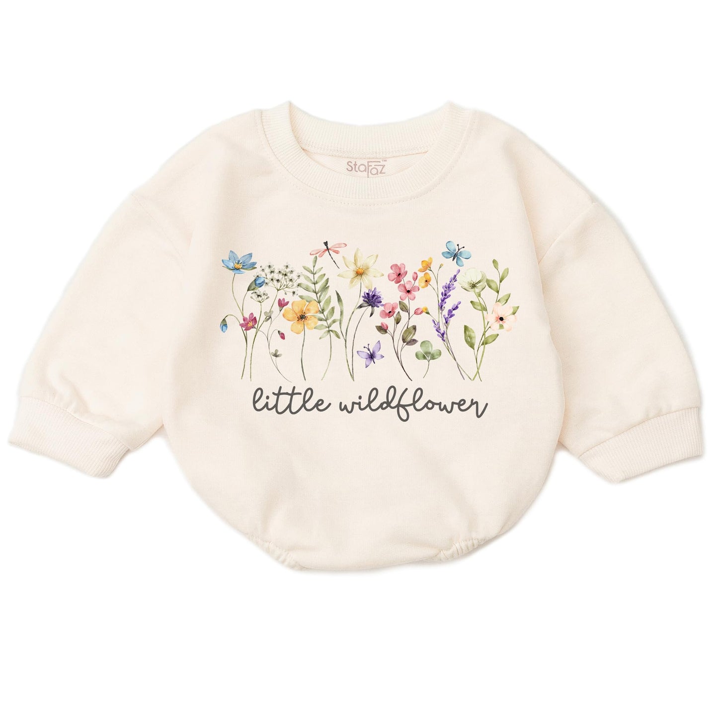 Wildflower Baby Girl Romper - First Birthday Outfit Flower Newborn Bubble Toddler Infant Long Sleeve One-piece Gifts