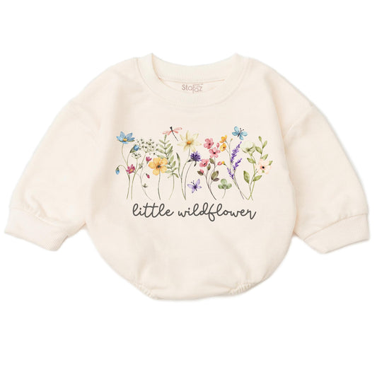 Wildflower Baby Girl Romper - First Birthday Outfit Flower Newborn Bubble Toddler Infant Long Sleeve One-piece Gifts