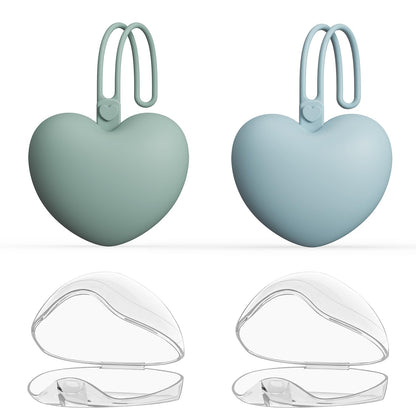 4pcs Pacifier Holder Case Set, 2pcs Silicone Portable Pacifier Pouch and 2pcs Transparent Pacifier Storage Container, Cute Heart Shape Pacifier Storage Case for Newborn Baby（Pink+Purple）