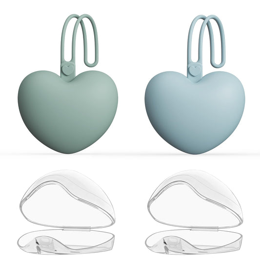 4pcs Pacifier Holder Case Set, 2pcs Silicone Portable Pacifier Pouch and 2pcs Transparent Pacifier Storage Container, Cute Heart Shape Pacifier Storage Case for Newborn Baby（Pink+Purple）