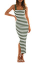 MEROKEETY Women's 2025 Summer Spring Bodycon Midi Dress Vacation Sleeveless Ribbed Knit Striped Party Sweater Dresses