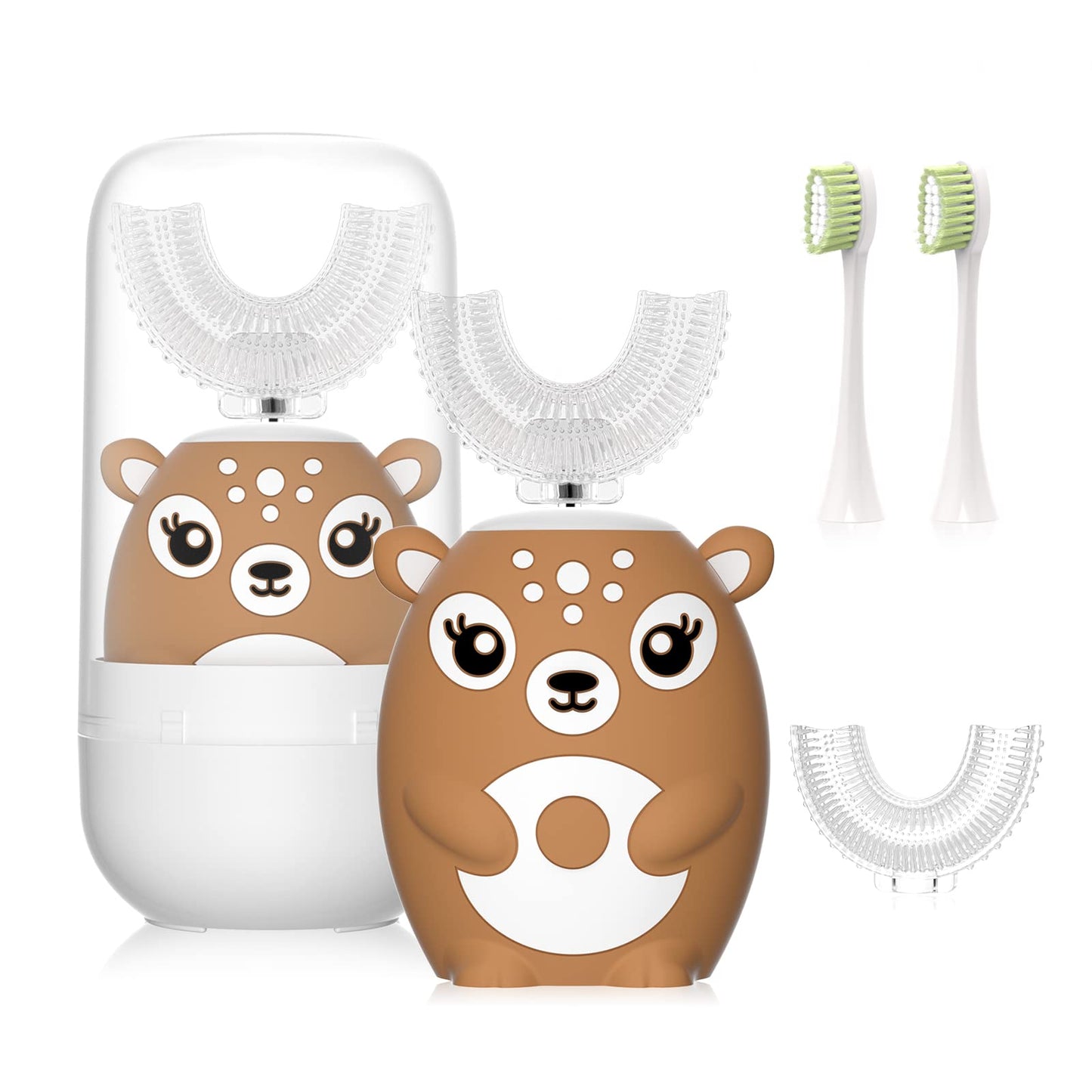 Kids Electric Toothbrush U Shaped Toddler Auto Sonic Toothbrushes with 5 Brush Head,Cartoon Dinosaur Ultrasonic Toothbrushes for Children 2-12 Years,360° Full Mouth Cleaning Automatic