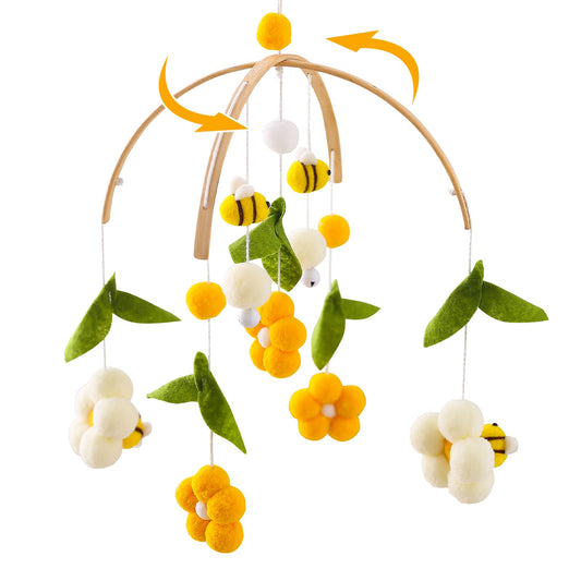 OESSUF Baby Mobile for Crib, Crib Nursery Mobile for Boys Girls, Boho Bee Flower Nursery Decor Soothe Toy Baby Shower Set for Infant Bedroom Hanging Decoration Toy, Pink