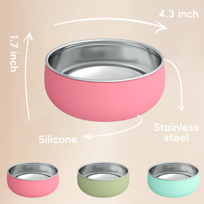 Bella's Friends Stainless Steel Baby Bowls with Silicone Sleeve 3 Pack, 4.3” for Toddlers Kids Feeding, Non-Slip, Non-Toxic, Mess-Free, Dishwasher Safe, Fit High Chair Size, Rose green Khaki