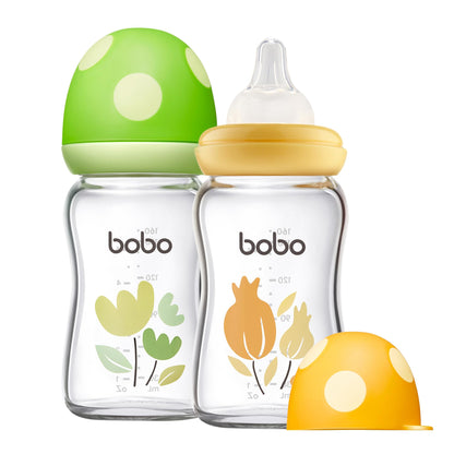 YOHKOH Natural Glass Baby Bottle with Natural Response Nipple, Newborn Anti-Colic Baby Bottles, Wide Neck Mushroom Cap Baby Bottle, Clear (8.8ounce (Pack of 4), Multicolour1)