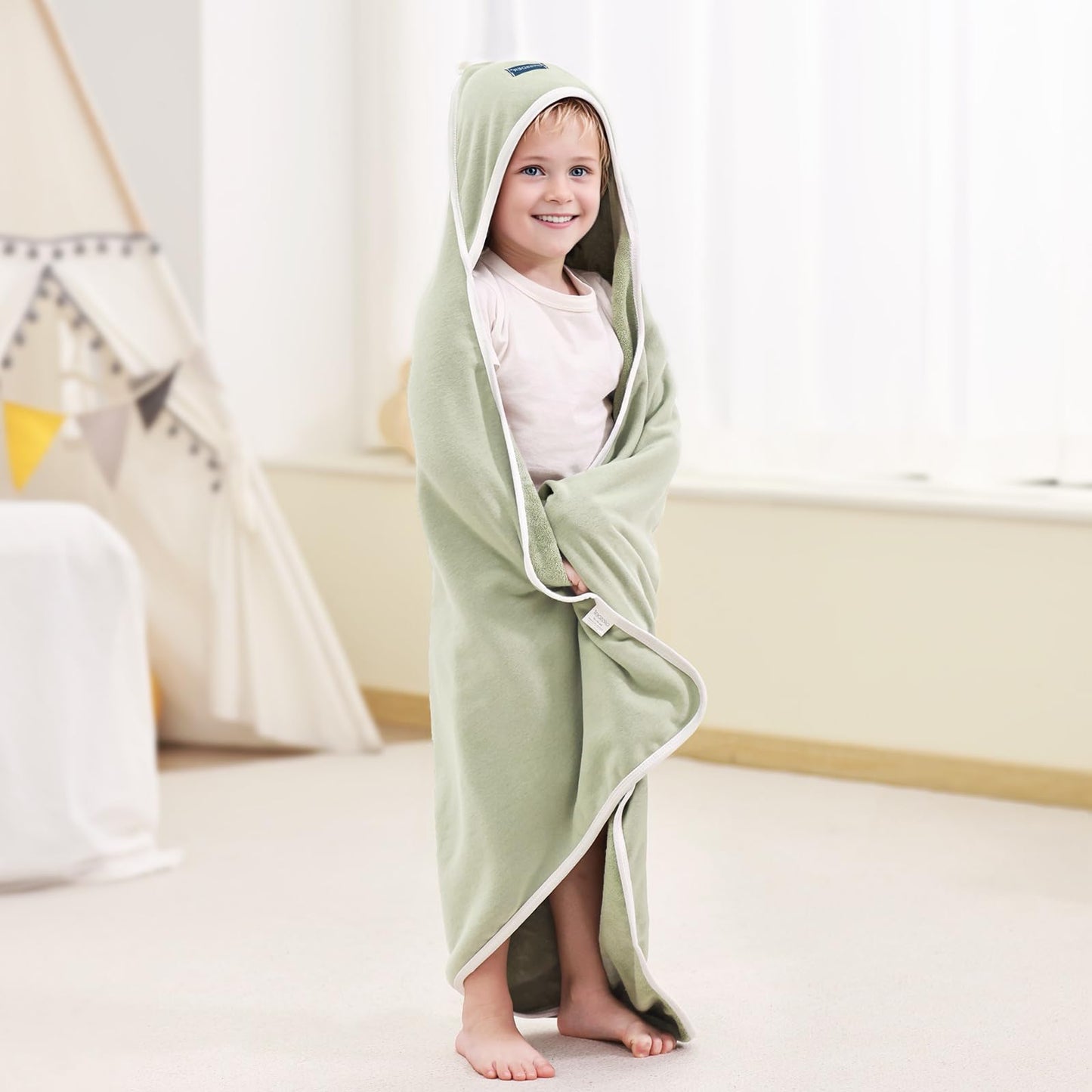 GRSSDER Baby Hooded Towel 2 Pack for Newborn, Super Soft Bath Towels with Original Design, Ultra Absorbent Knit Terry, Large Toddler Towels with Hood for Girls, Shower Gifts for Infant, 34"x 34"