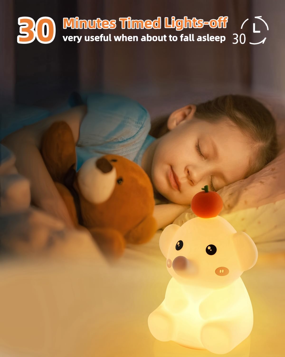 DuDu Duck Night Light, Cute Duck Lamp, Squishy Silicone Nightlight for Bedrooms with 30 Minutes Timer, Rechargeable Bedside Lamp with Touch Control for Bedrooms, Living Room