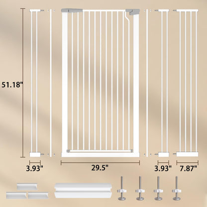 Fairy Baby 51.18" Extra Tall Cat Gate for Doorway, 29.5"-40.5" Extra Wide Pet Gate Dog Barrier Indoor for Cats Dogs, Kid Puppy Dog Gate No Jumping Over & No Climb, Metal Child Safety Proof Gate, Black