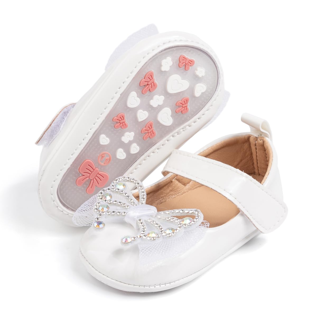 Meckior Infant Baby Girls Soft Sole Bowknot Princess Wedding Dress Mary Jane Flats Prewalker Newborn Light Baby Sneaker Shoes