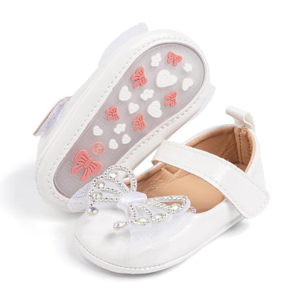 Meckior Infant Baby Girls Soft Sole Bowknot Princess Wedding Dress Mary Jane Flats Prewalker Newborn Light Baby Sneaker Shoes