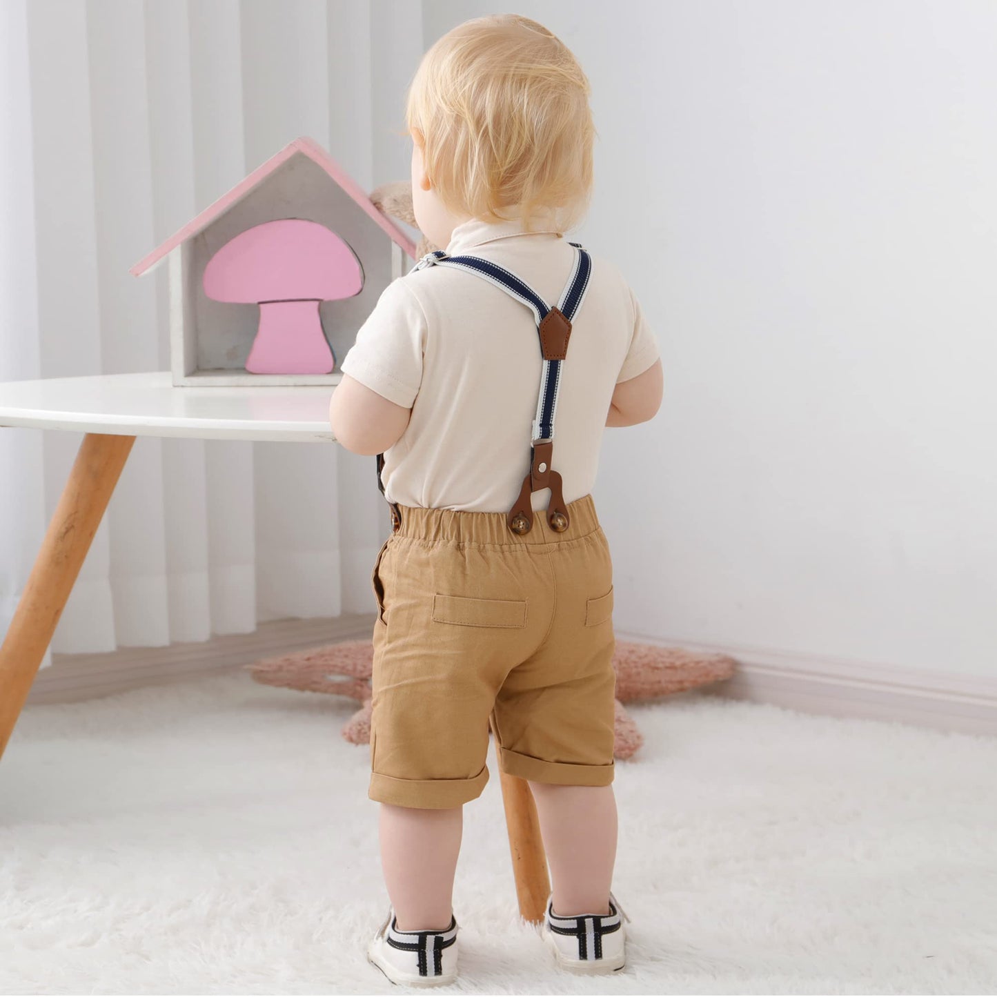 YUEMION Infant Baby Boy Clothes Gentleman Outfits Suits Summer Short Sleeve Bowtie Bodysuit Shirts + Suspender Shorts(0-24M)