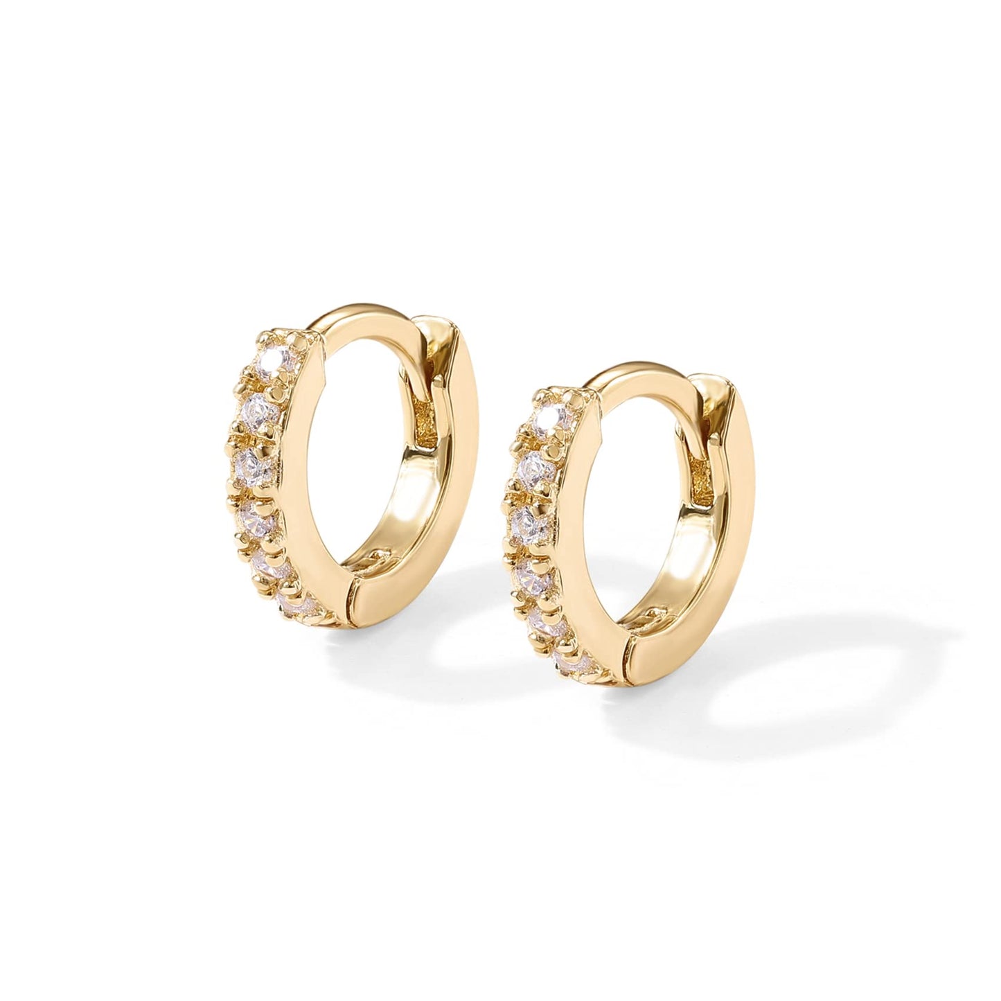 PAVOI 14K Gold Plated Sterling Silver Posts Cubic Zirconia Mini Huggie Earrings for Women | Tiny Cartilage Helix Huggie Hoop Earrings