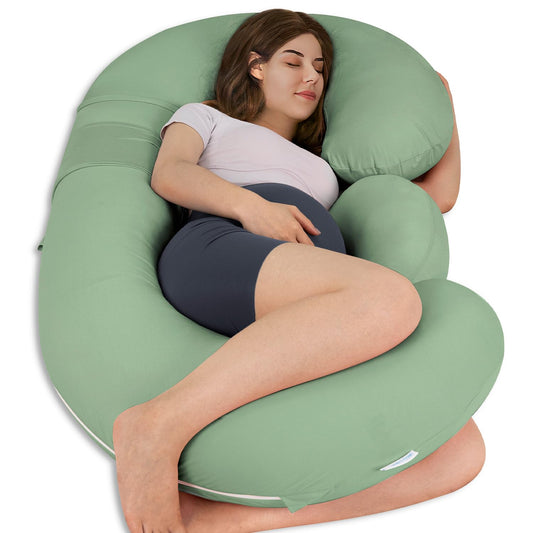 QUEEN ROSE Cooling Pregnancy Pillows,E Shaped Full Body Pillow for Sleeping, with Pregnancy Wedge Pillow for Belly Support, 60 Inch Maternity Pillow for Side Sleeper, Cooling Rayon Cover, Purple