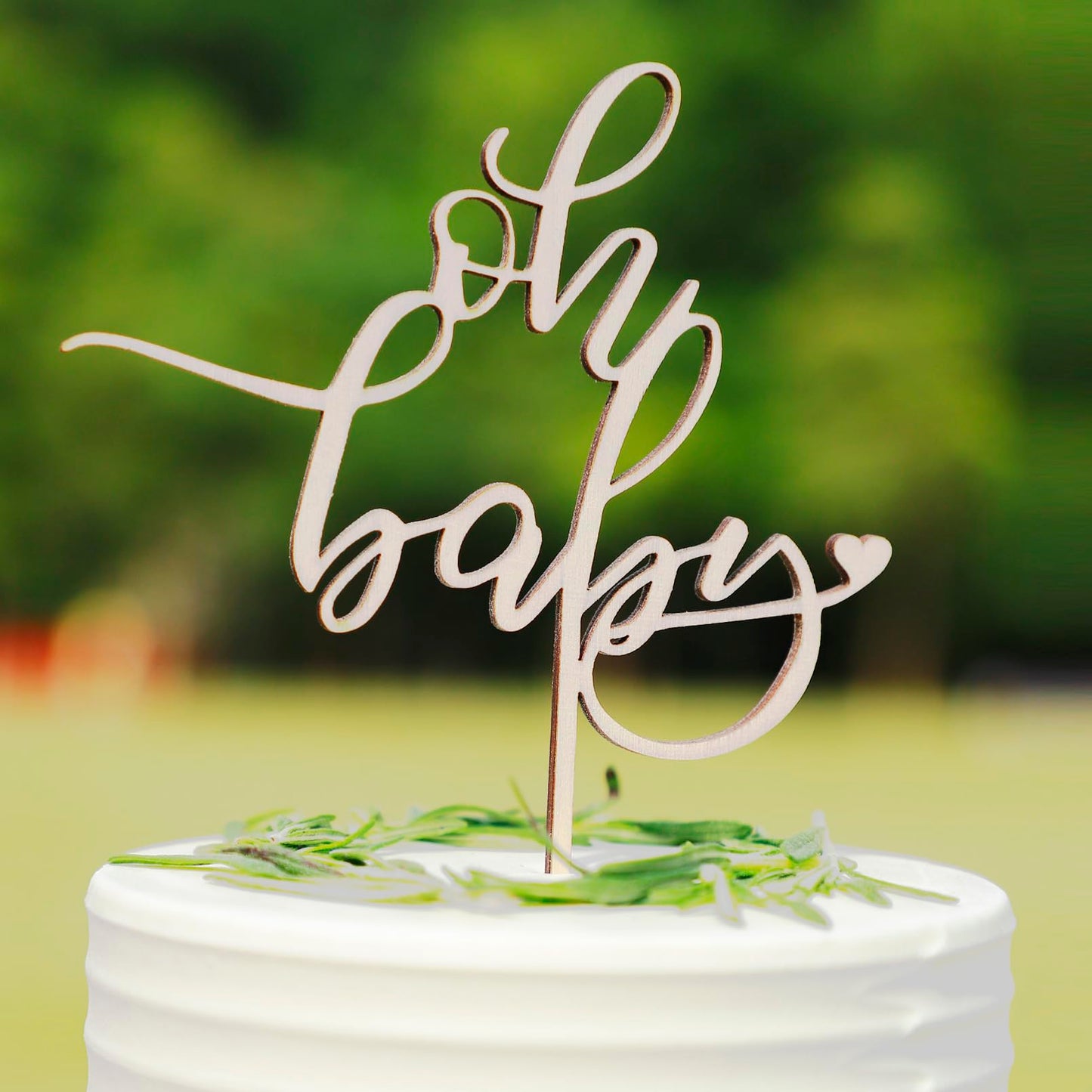Wooden Oh Baby Cake Topper, New Baby Photo Booth Props, Wooden Cake Topper for Baby Shower or Birthday Decorations (Design02)