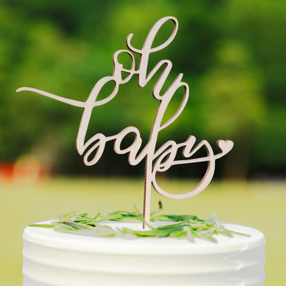Wooden Oh Baby Cake Topper, New Baby Photo Booth Props, Wooden Cake Topper for Baby Shower or Birthday Decorations (Design02)