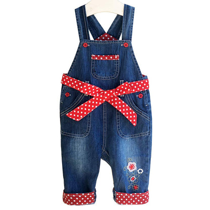 Peacolate 3months-3Years Baby Girls Denim Overalls Embroidery Bib Pants Jeans Jumpsuit