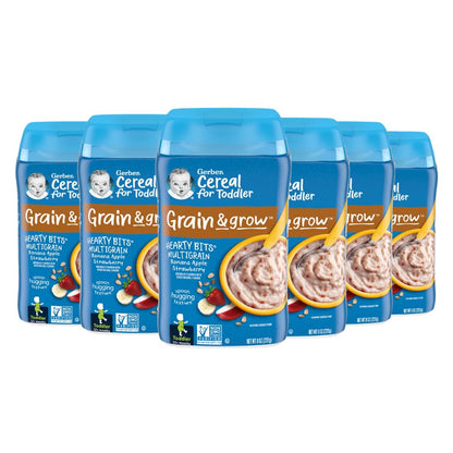 Gerber Toddler Food, Multigrain Banana Apple Strawberry Cereal, 8g Whole Grains, Iron, Zinc & Vitamin B12, Toddler Cereal, 6-Pack