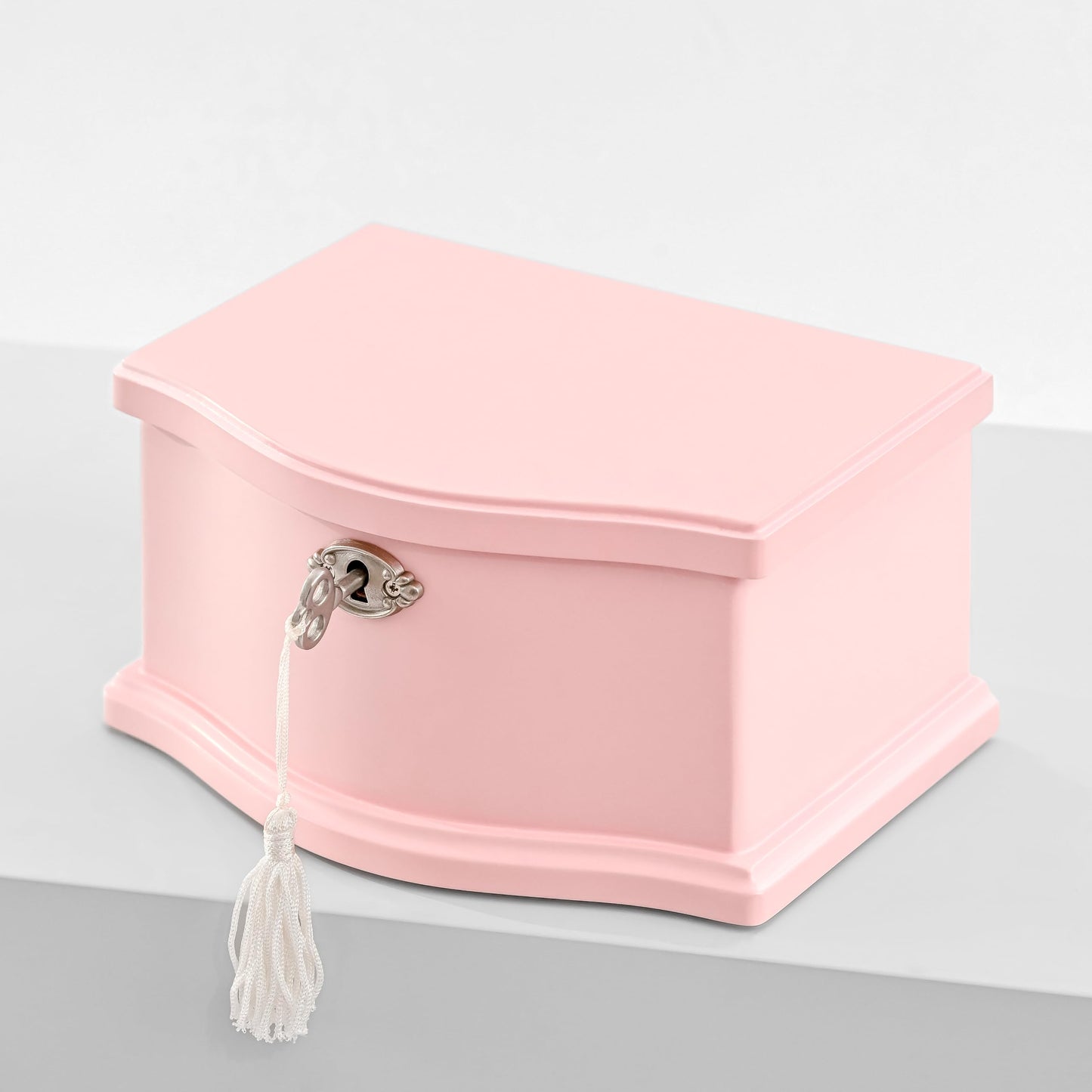 Wooden Musical Jewelry Box for girls with Mirror and Key Lock, Gift for Kids on Birthdays and Holidays (Pink, Small) (Beige, Small)