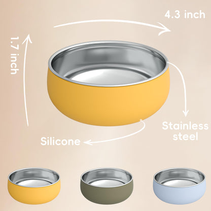 Bella's Friends Stainless Steel Baby Bowls with Silicone Sleeve 3 Pack, 4.3” for Toddlers Kids Feeding, Non-Slip, Non-Toxic, Mess-Free, Dishwasher Safe, Fit High Chair Size, Rose green Khaki