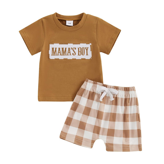 NZNDSHD Baby Boy Summer Clothes Daddys/Mamas Boy Matching Outfit Short Sleeve Embroidery T-shirt Plaid Toddler Shorts Set
