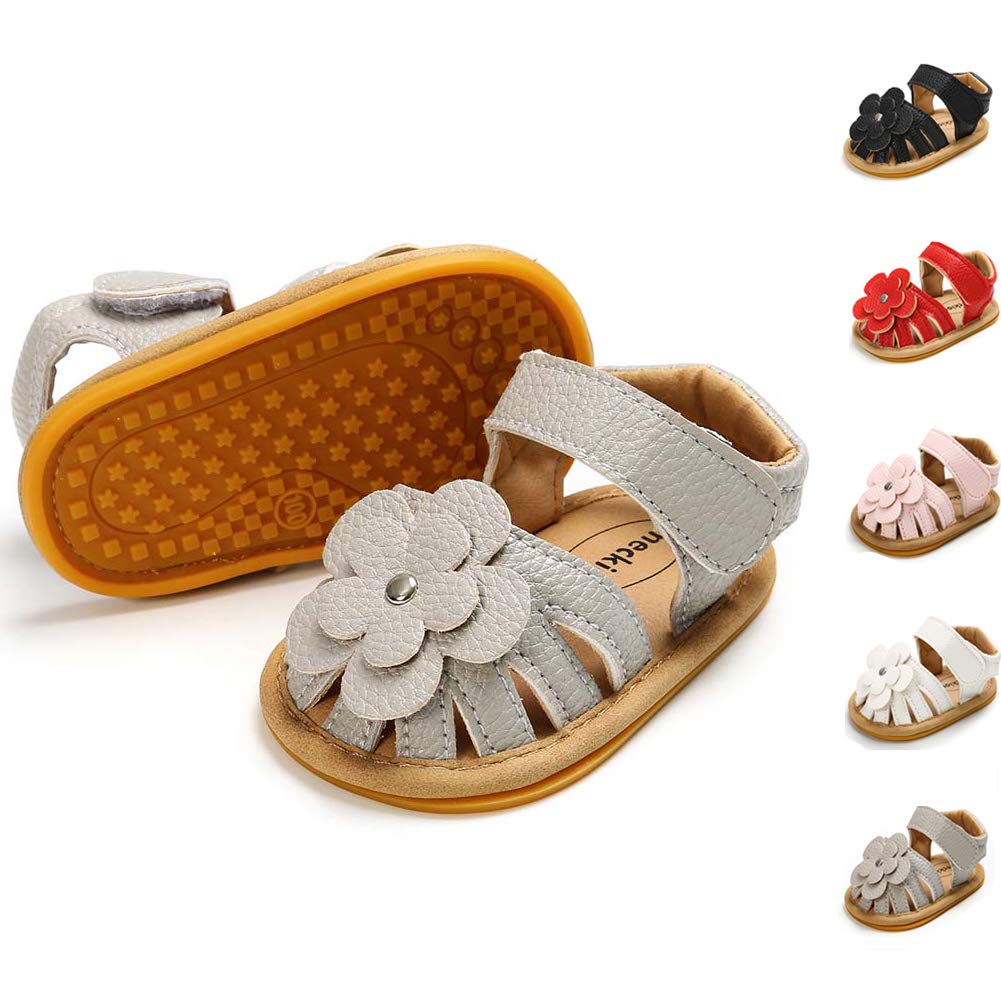 Sawimlgy Baby Girls Boys Sandals Summer Flowers Shoe Rubber Sole PU Leather Mesh Infant Toddler First Walkers Princess Dress Outdoor Shoes