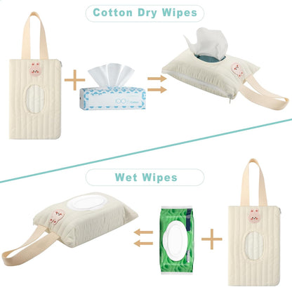 Beautyflier Refillable Wipes Dispenser for Travel, Portable Baby Wipe Case, Refillable Baby Wipes Container, Reusable Wet Wipe Pouch for Outdoor Outing, Camping, Hiking. (Beige, Tiger)