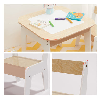 Toffy & Friends Wooden Storage Table and Chairs Set, White, 3-Piece Set, Ideal for Children's Learning, Activity Table or Dining
