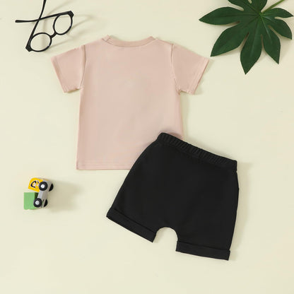 Toddler Baby Boy Summer Clothes Embroidered Farm Tractor Shirt and Short Set 2-Piece Outfits for Boys