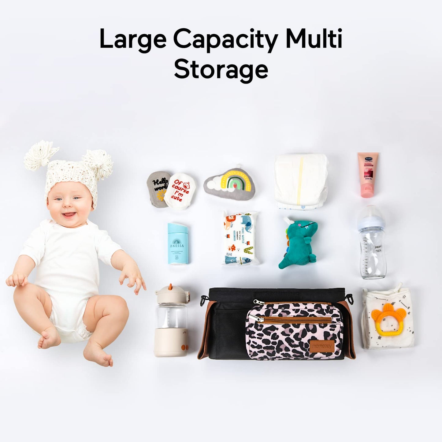 Momcozy Universal Stroller Organizer, 2 Insulated Cup Holders, Removable Zip Pocket, Adjustable Straps, Large Capacity Baby Essentials Compact Design, Fits Any Stroller (Multicolor)