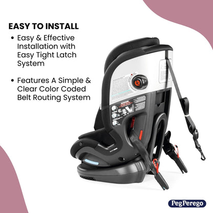 Peg Perego Primo Viaggio All-in-One Convertible Car Seat – Newborn to 10+ Years – 5-120 lbs – Height Adjustable & Slim, 100% FR-Free, Made in Italy, Mercury (Grey)